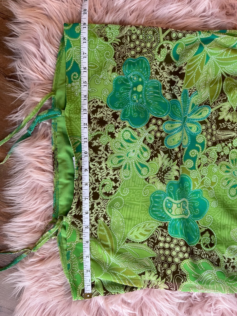 y2k Green Floral Asymmetrical Midi Dress with Teal Accents Plus Size Fairycore - Picture 5 of 6